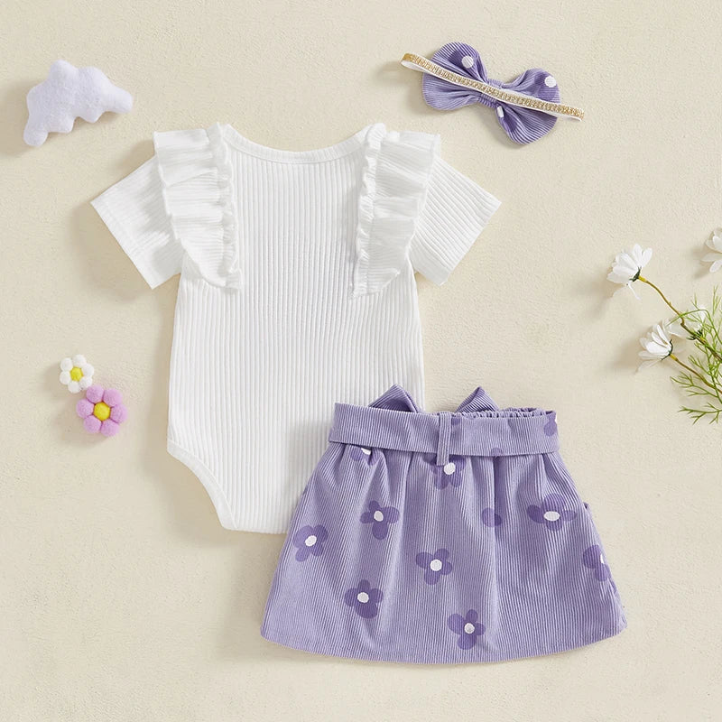 Complete Home Apparel Floral Baby Romper Skirt Headband Set