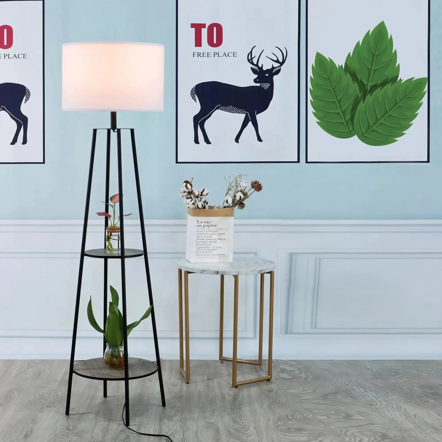 XMSJ Etagere 62 Inch Matte Black Floor Lamp 2 Shelves