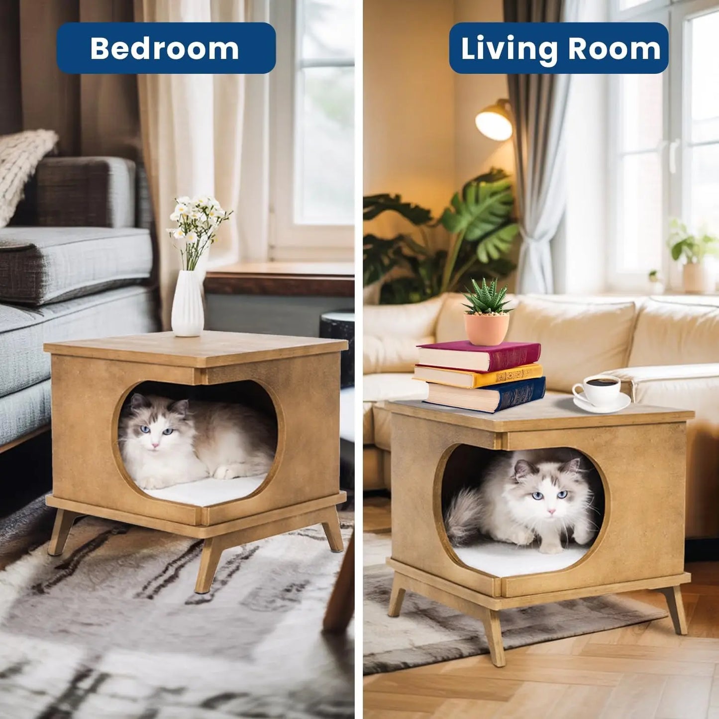 Wooden Cat Bed End Table Modern Cat Furniture Nightstand