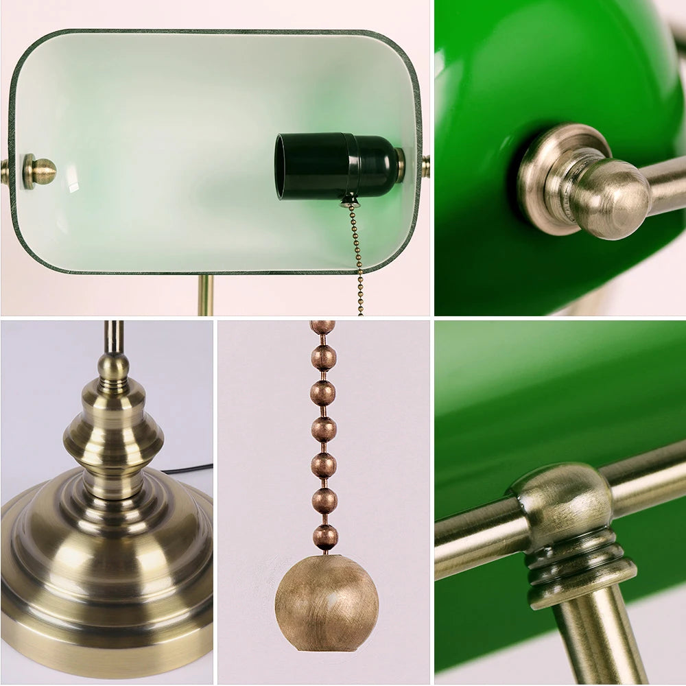 Newrays Vintage Glass Banker Lamp Zipper Switch Desk Light