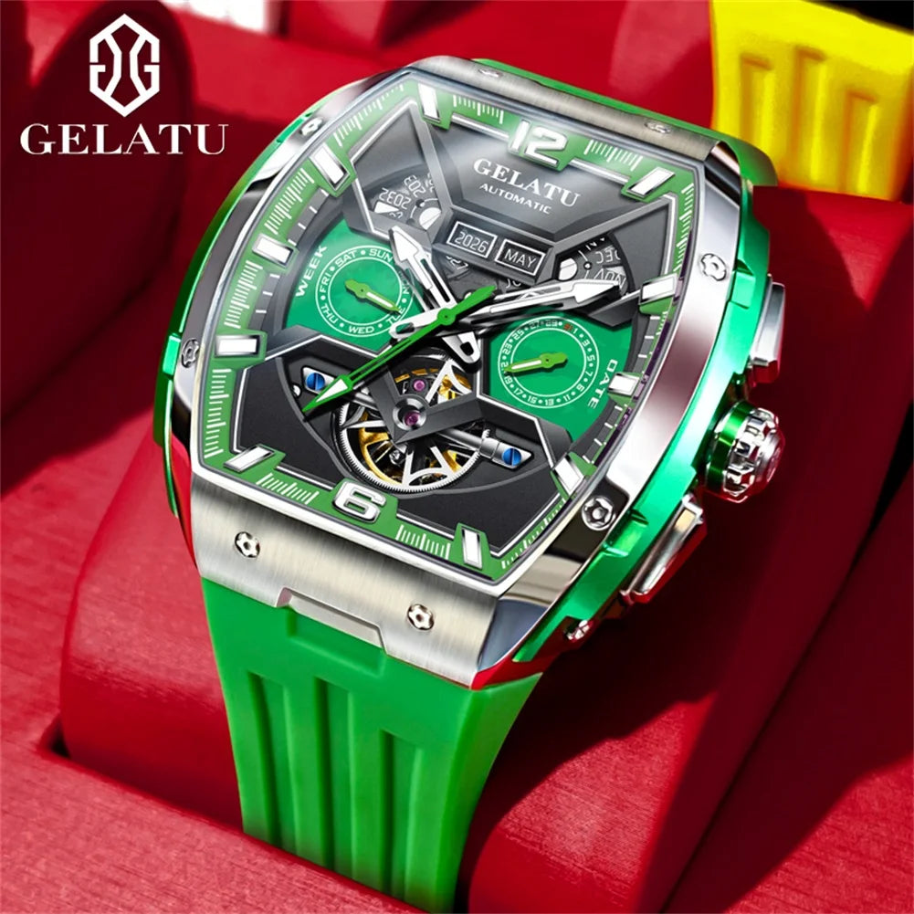 GELATU 6013 Watch For Men Waterproof Dual Calendar Silicone