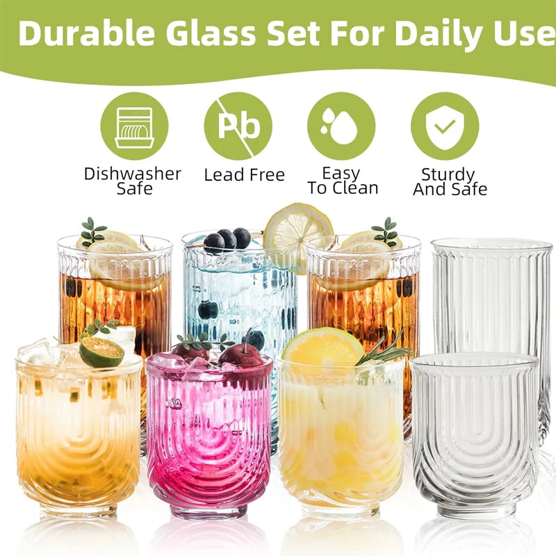 Drinkware Art Deco Cocktail Glass Highball Ribbed Set