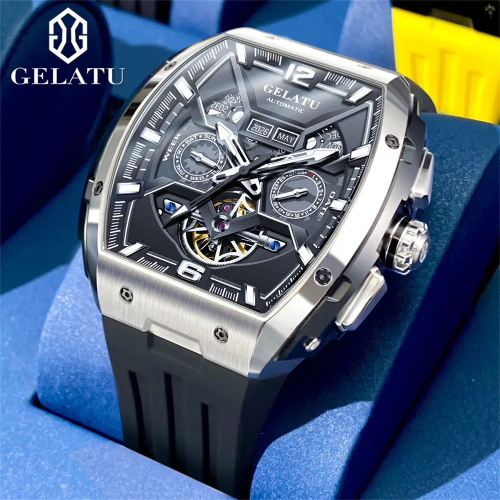 GELATU 6013 Watch For Men Waterproof Dual Calendar Silicone