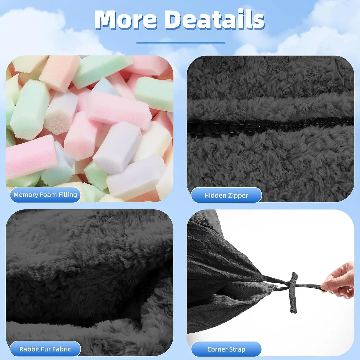 4 in 1 Giant Memory Foam Bean Bag Sofa Chair for Adults
