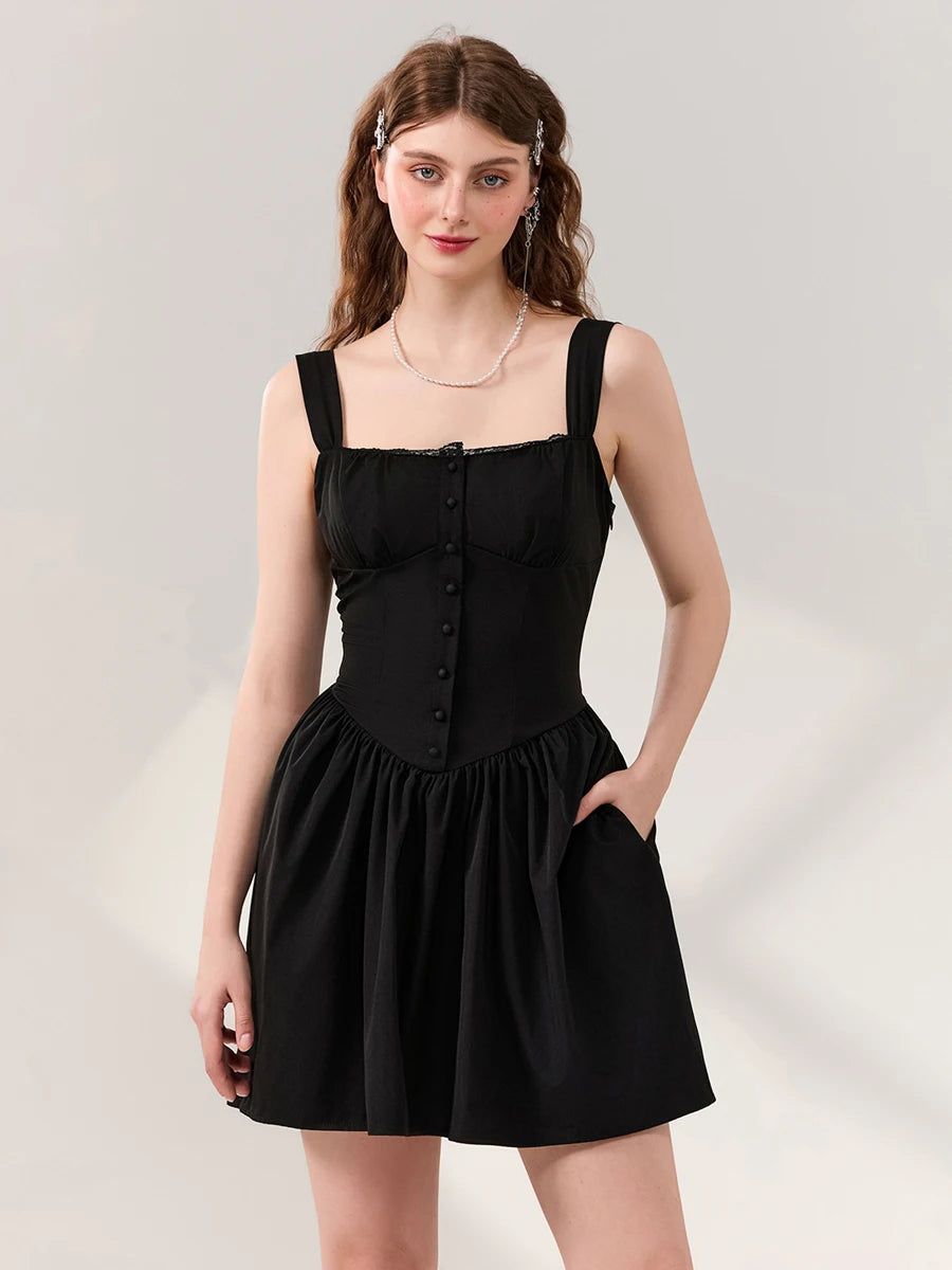 Hirigin Women Sleeveless A-Line Lace Patchwork Party Dress