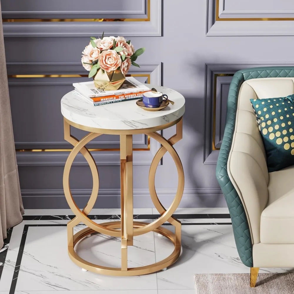 Modern Round End Table Set Of 2 Thick Tabletop Metal Base