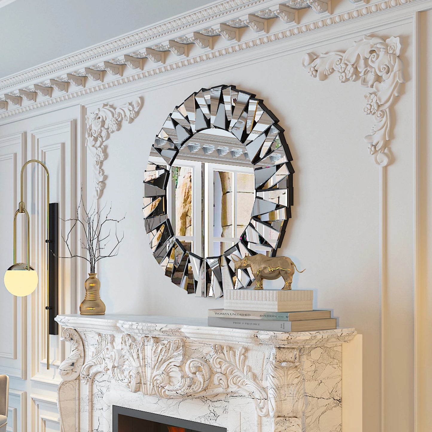 Wisfor Sunburst Round Mirror Wall Decor Beveled Glass
