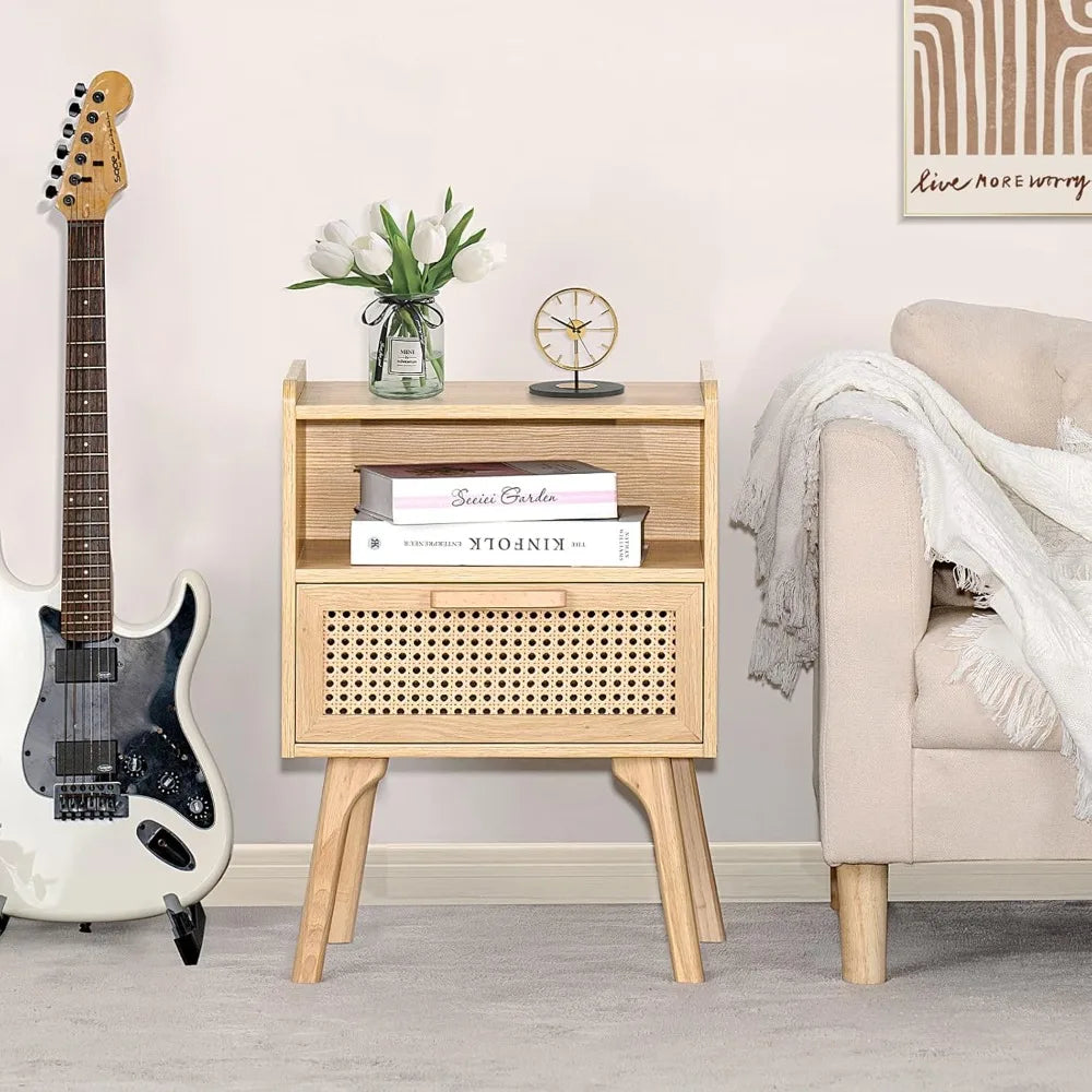 Complete Home and Apparel Rattan Nightstands Set Boho Style