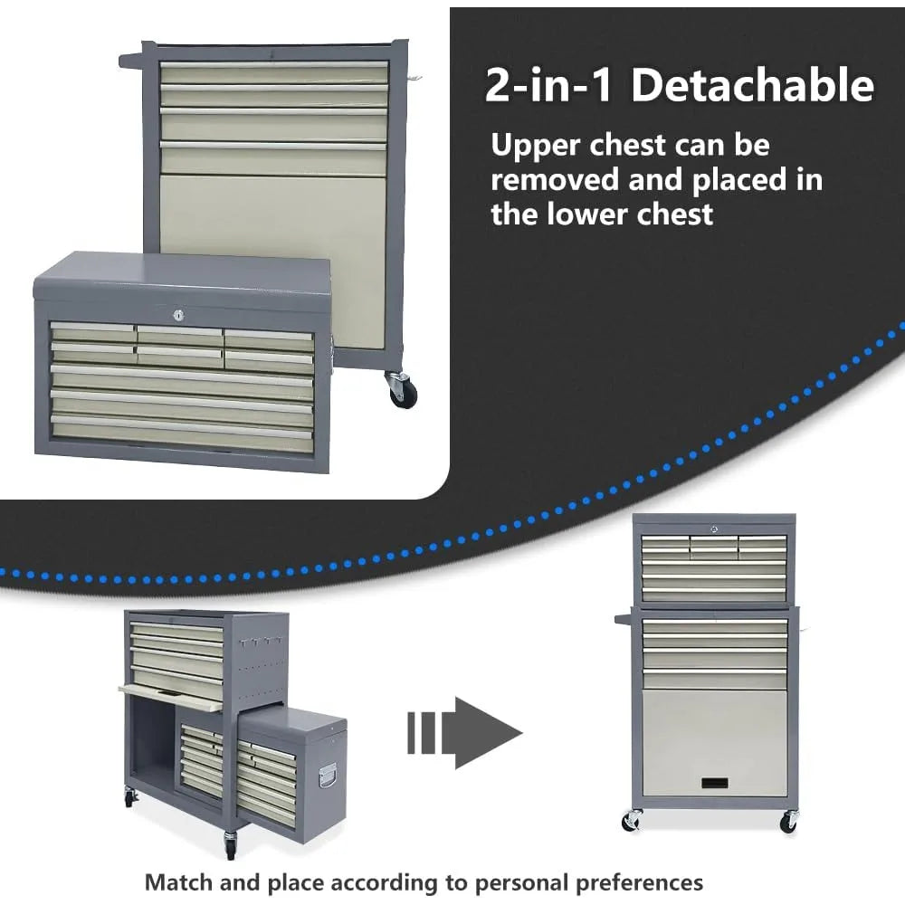 13-Drawer Rolling Tool Chest With Detachable Chests Lock