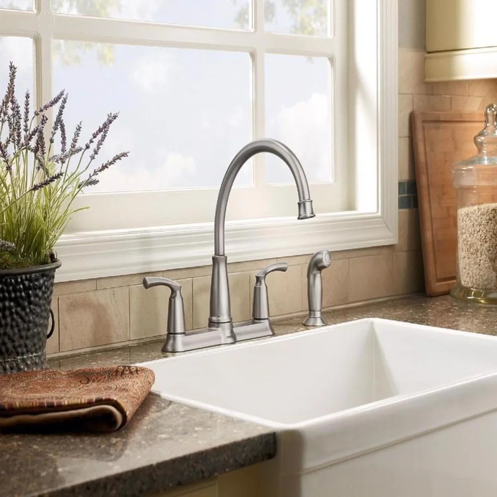 XMSJ Bexley Two Handle Chrome Kitchen Faucet With Sprayer