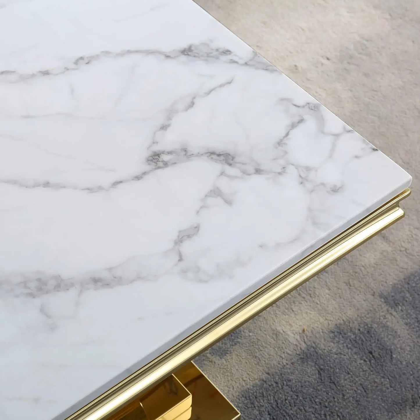 XMSJ White Marble Coffee Table With Stainless Steel Base
