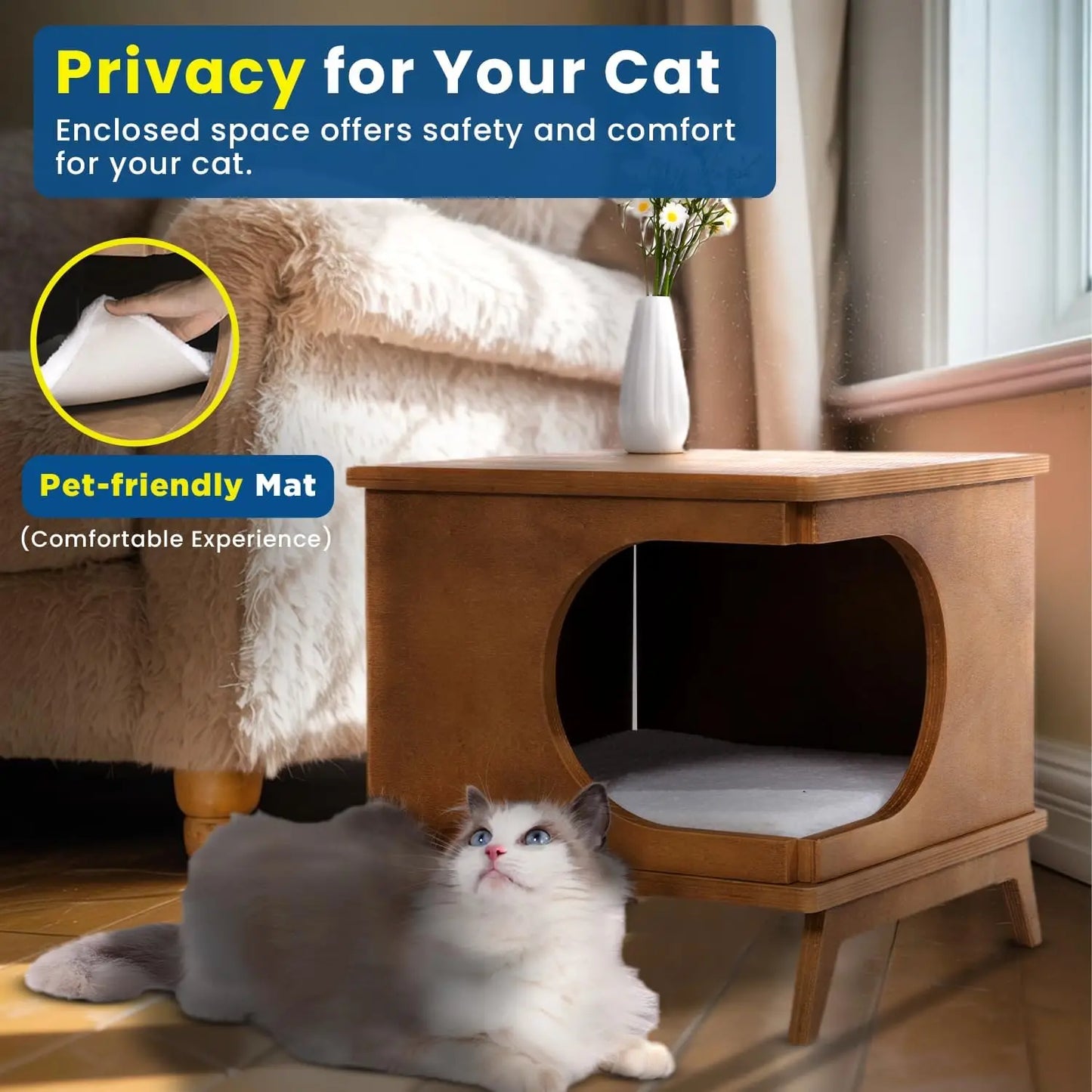 Wooden Cat Bed End Table Modern Cat Furniture Nightstand
