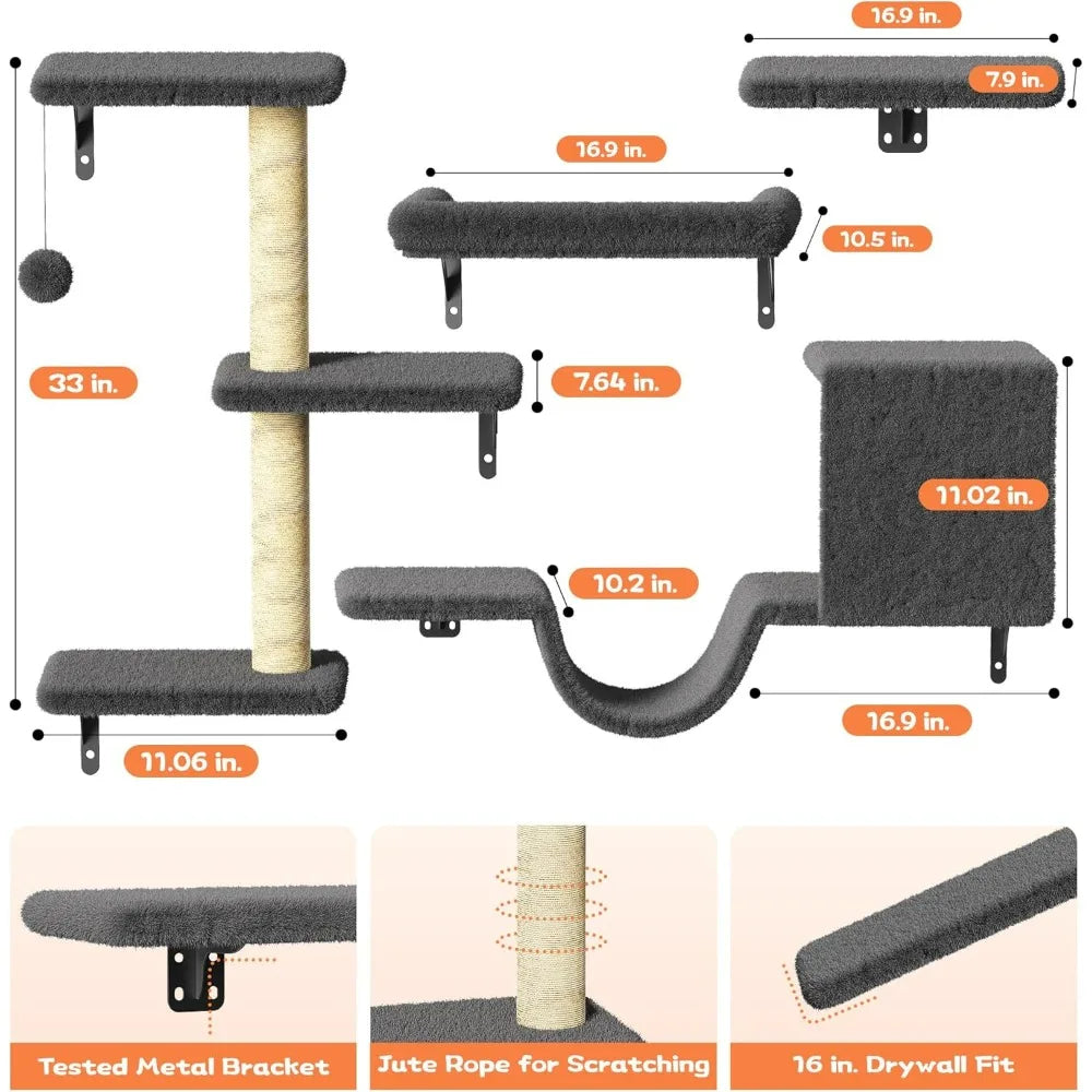 Hign Concerned Cat Wall Shelves Wooden Climber Plus