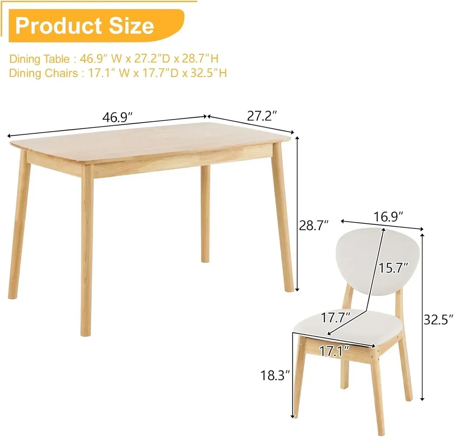 XMSJH Modern 5-Piece Wood Dining Table Set For Kitchen