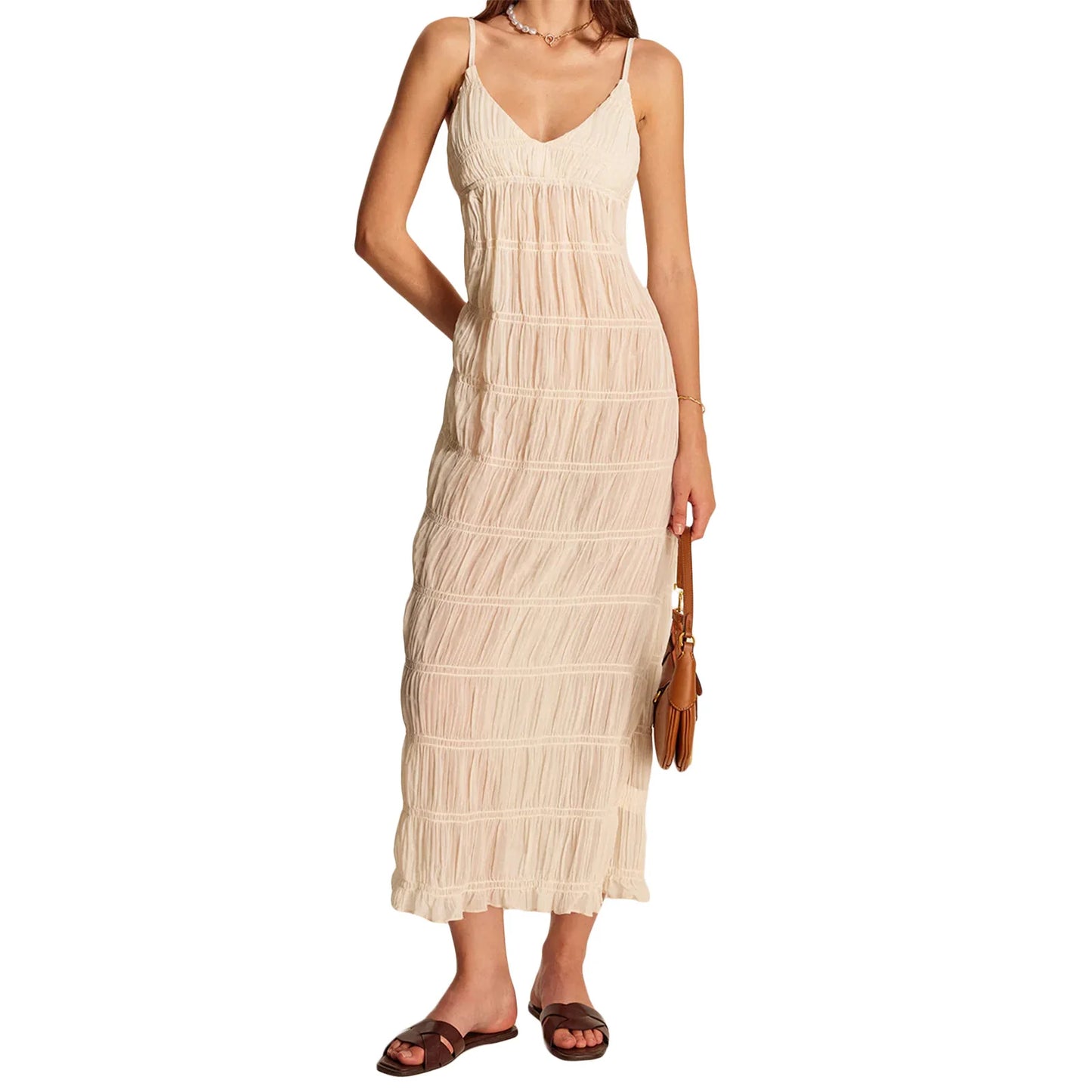 Hirigin Floral Velvet Maxi Dress With Ruffle Hem Strappy
