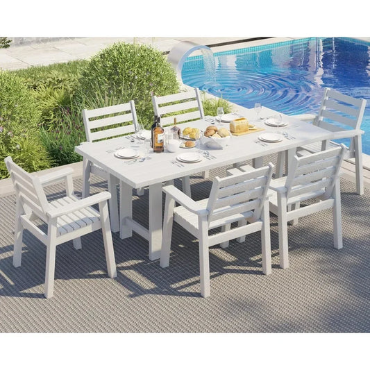General 7 Piece HDPE Outdoor Dining Set With Umbrella