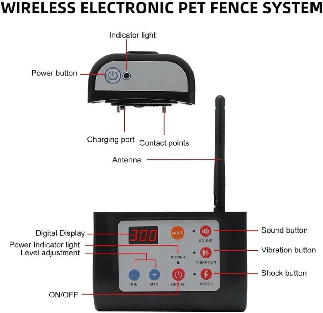Wireless Dog Fence System For Three Dogs Adjustable Range