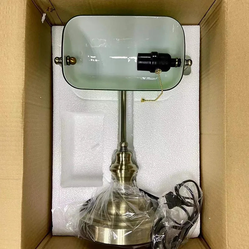 Newrays Vintage Glass Banker Lamp Zipper Switch Desk Light