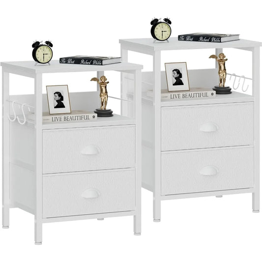 Frame Nightstands Set Two End Tables With Fabric Drawers