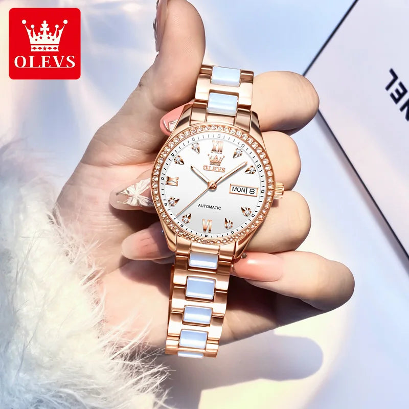 OLEVS 6637 Luxury Women Automatic Mechanical Watch Calendar