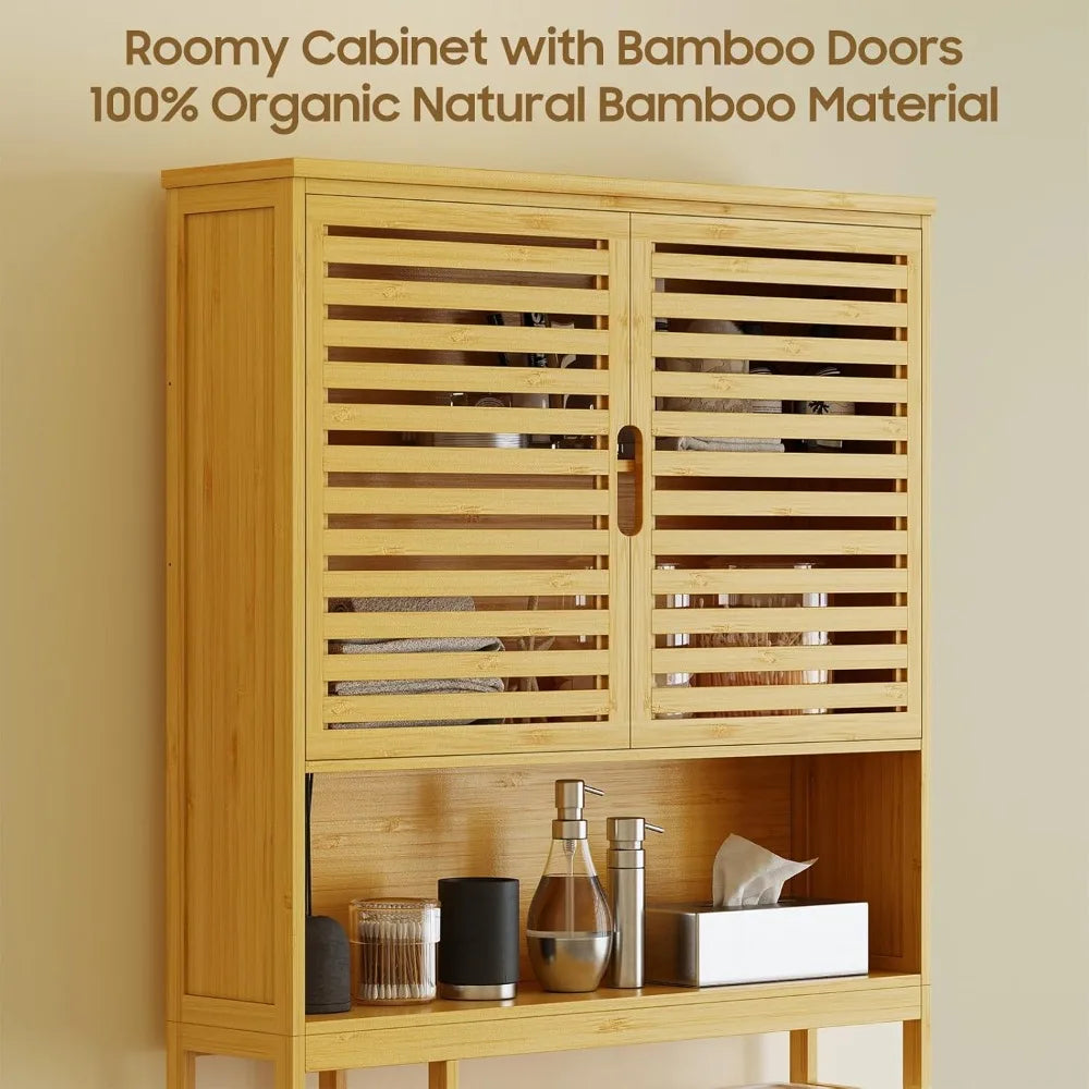 MKDK Over The Toilet Storage Cabinet Bamboo Freestanding