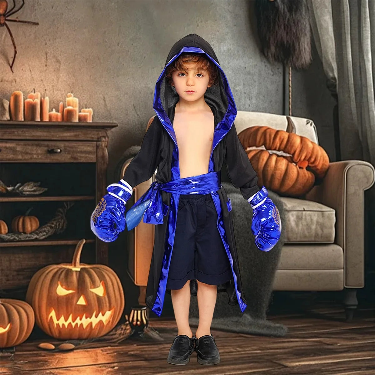 Characters Ninja Costume Hooded Robe Belt Gloves Set Mask
