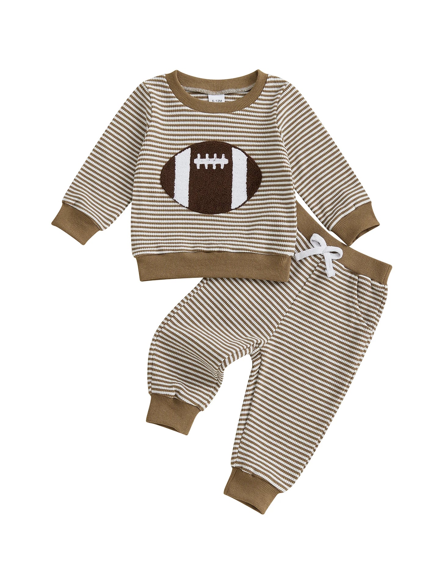 Boys 2 Piece Embroidered Rugby Set With Striped Pants