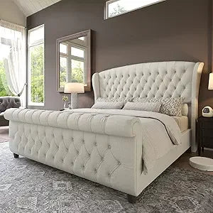 AMERLIFE Platform Bed Frame With Chenille Upholstery