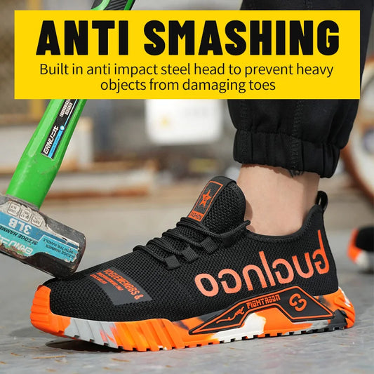 Men Safety Shoes Anti Smash Puncture Soft Sole Fabric Upper