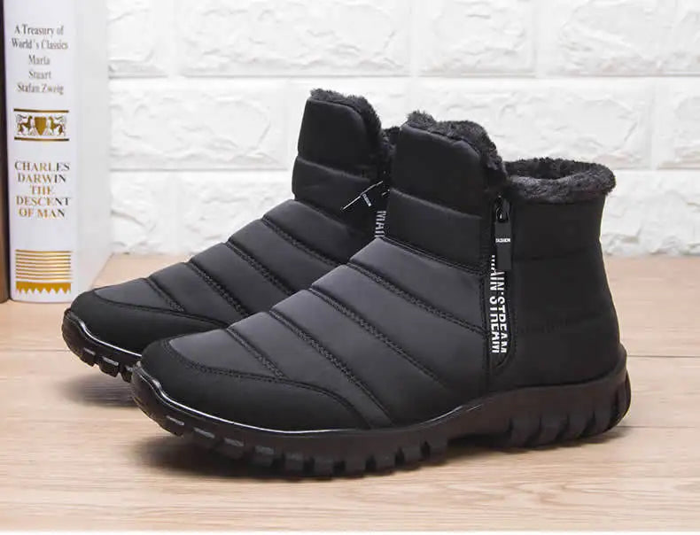 HenanChoice Men Snow Boots Waterproof Zipper Ankle Boots