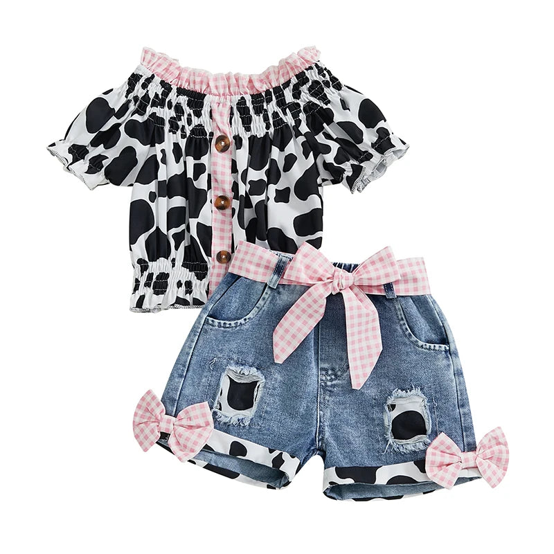 Guangdong Girls Leopard Sleeveless Top Distressed Shorts Set
