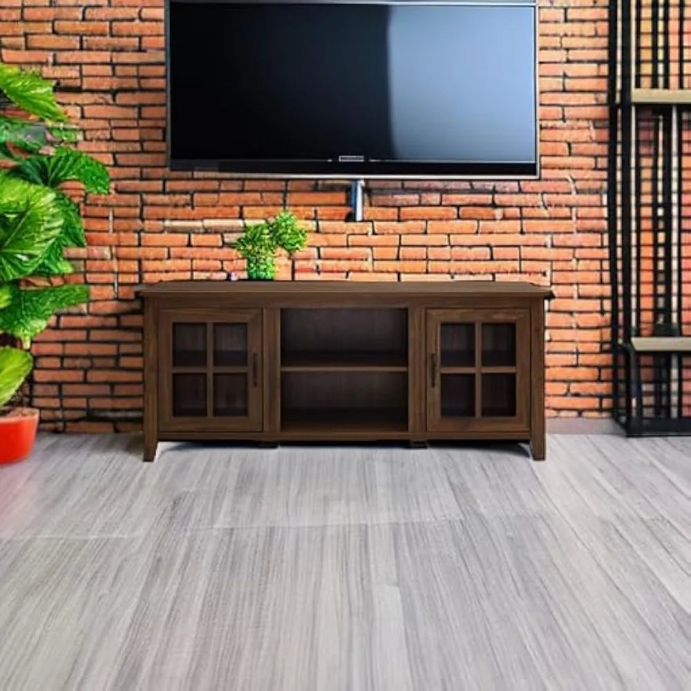 Dakota Modern Farmhouse Glass Door TV Stand with Shelves