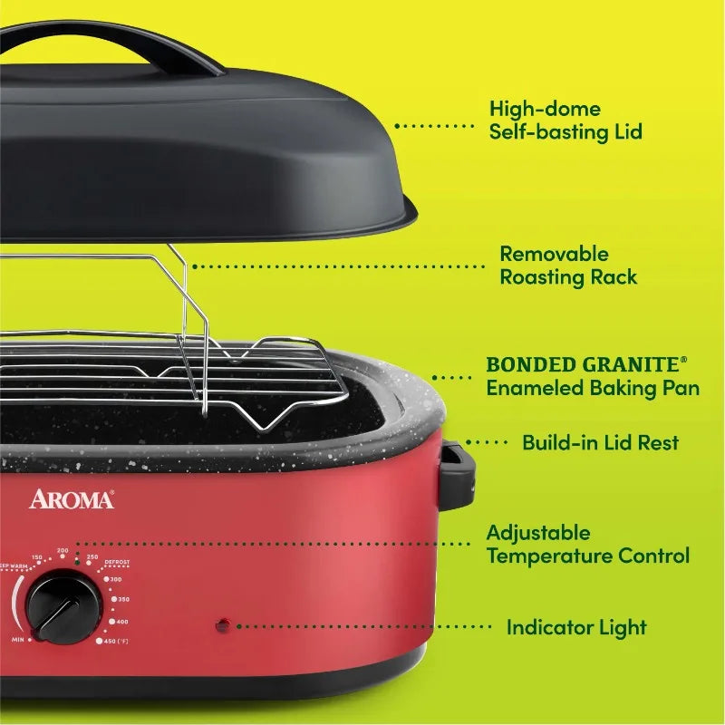 Aroma Electric Roaster Oven With High Dome Lid Moisture