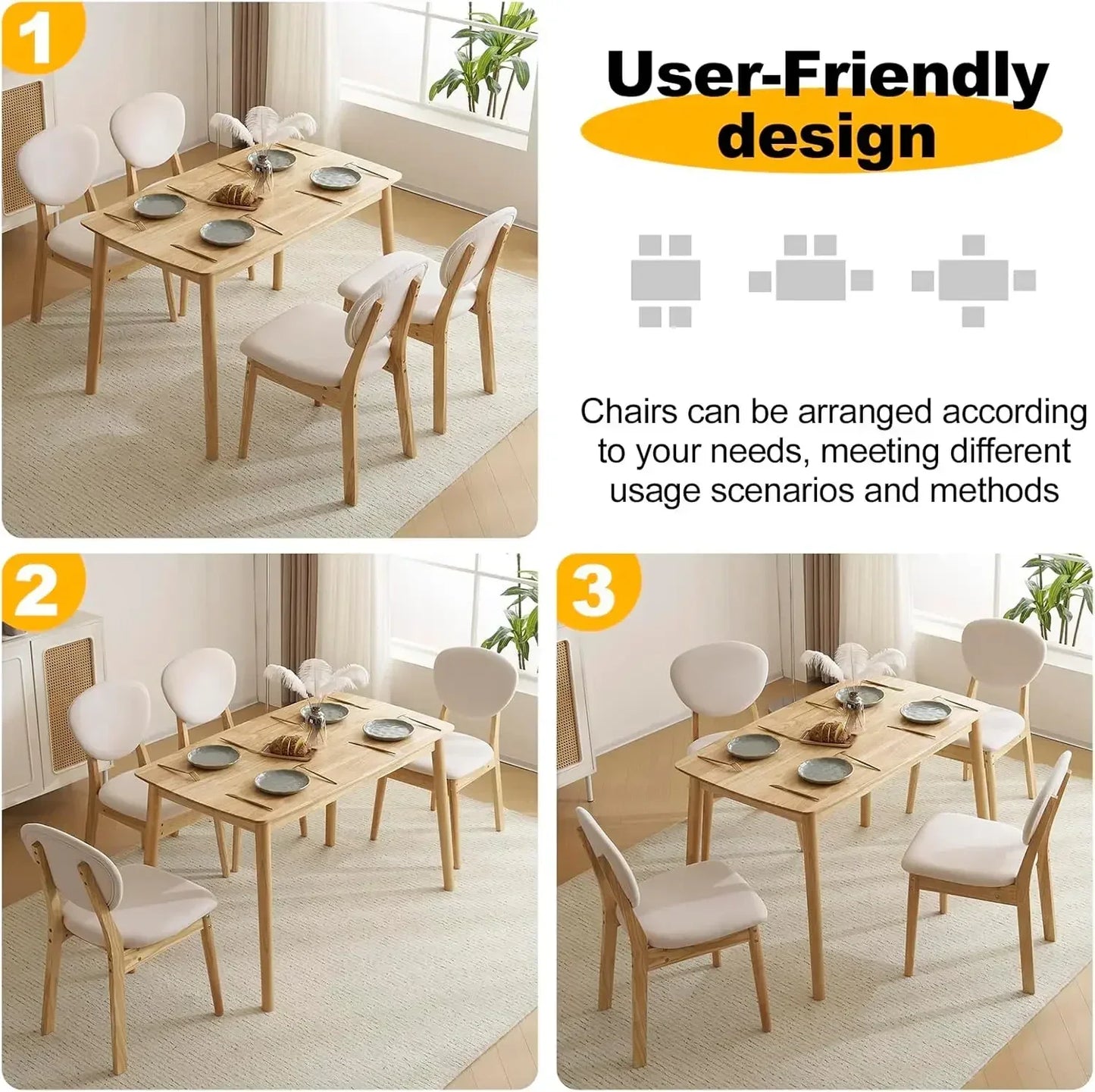XMSJH Modern 5-Piece Wood Dining Table Set For Kitchen