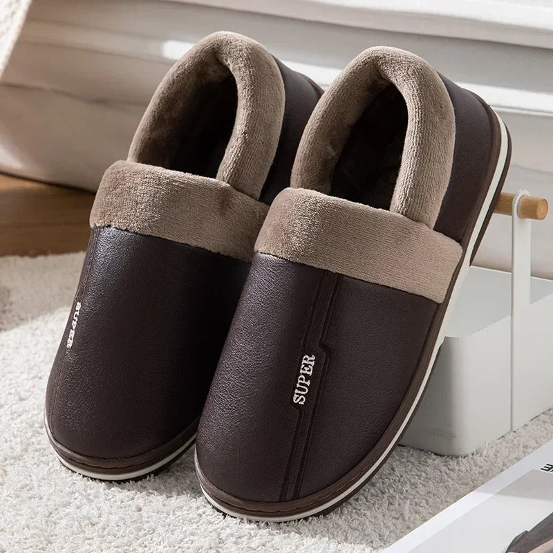 COZOKC Men Winter Furry Slippers Warm Indoor Shoes