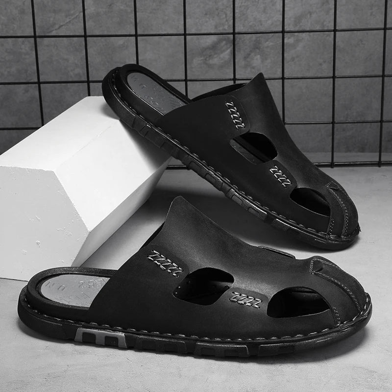 Fujian Mens PU Leather Slippers Luxury Sandals Collection