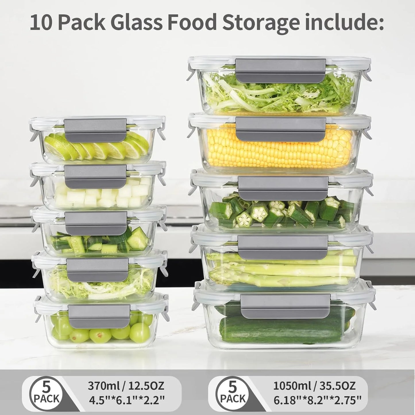 Glass Meal Prep Containers Airtight Lids For Food Storage