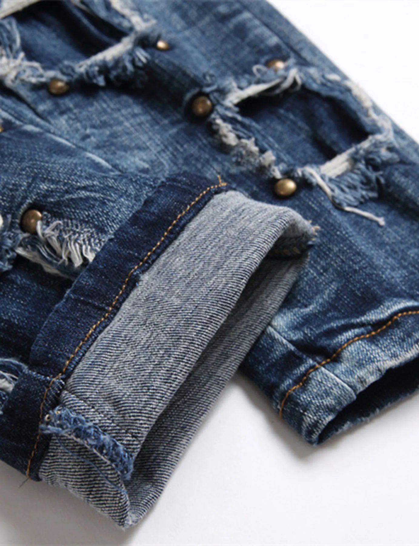CN Zhejiang Mens Steampunk Patchwork Denim Jeans Rivet