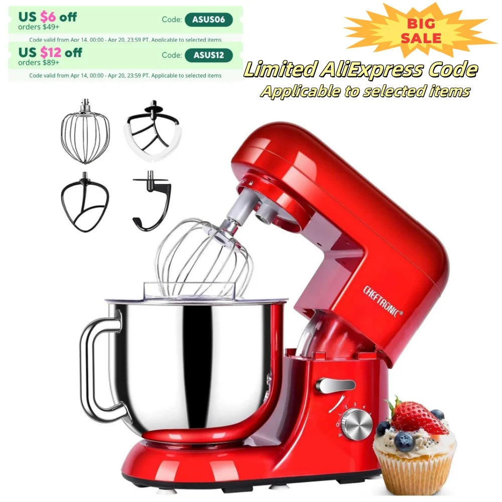 Cheftronic 6 Speed Stand Mixer Stainless Steel Mixing Bowl