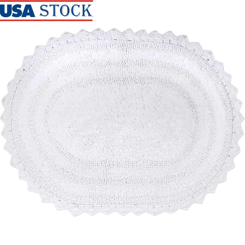 XMSJ Stylish Crochet Bath Mat 100 Cotton Oval Rug Bathroom