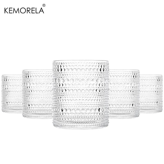 Kemorela Glassware Set of 6 Embossed Vintage Glasses