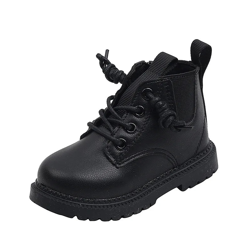 2024 Children Boots Autumn Winter Solid Color Shoe Boys Leather Boots Girls Fashion Short Snow Boots Toddler Shoes