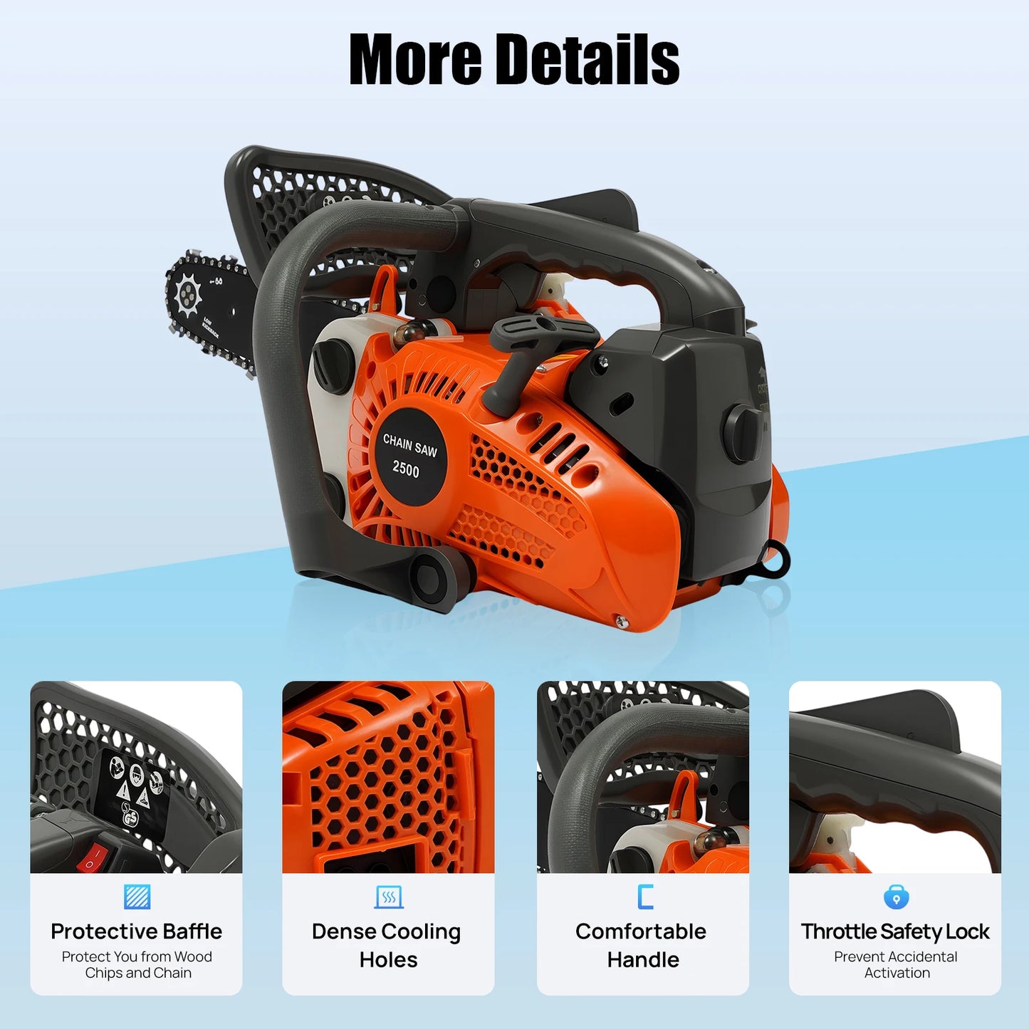 Bymaocar Gasoline Chainsaw 2 Stroke Engine 900W Heavy Duty
