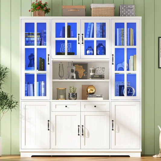 Hign-concerned Tall Storage Cabinet With Glass Doors Drawer