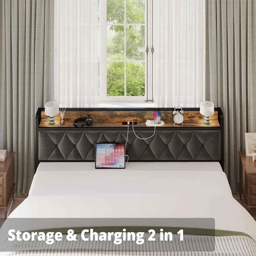 DAFIFY Storage Headboard Bed Frame With Electrical Outlets