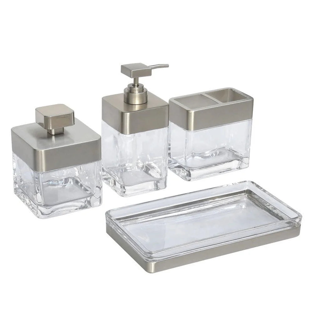 XMSJ Square Glass Soap Dispenser With Metal Accent