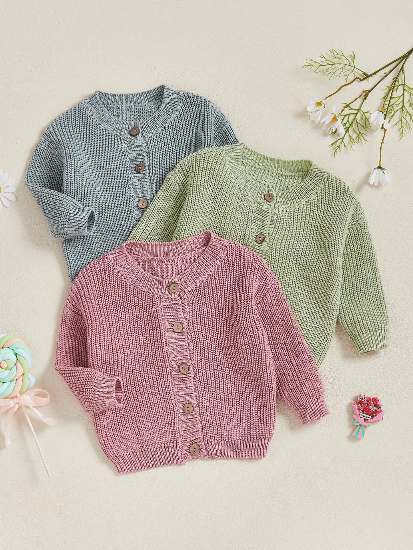 Guangdong Girls Knit Cardigan Round Neck Button Front
