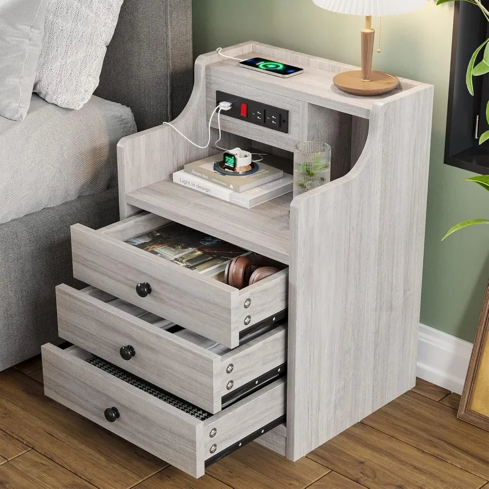 MKDK Nightstand Set With Charging Station And Hutch