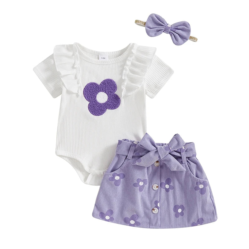Complete Home Apparel Floral Baby Romper Skirt Headband Set