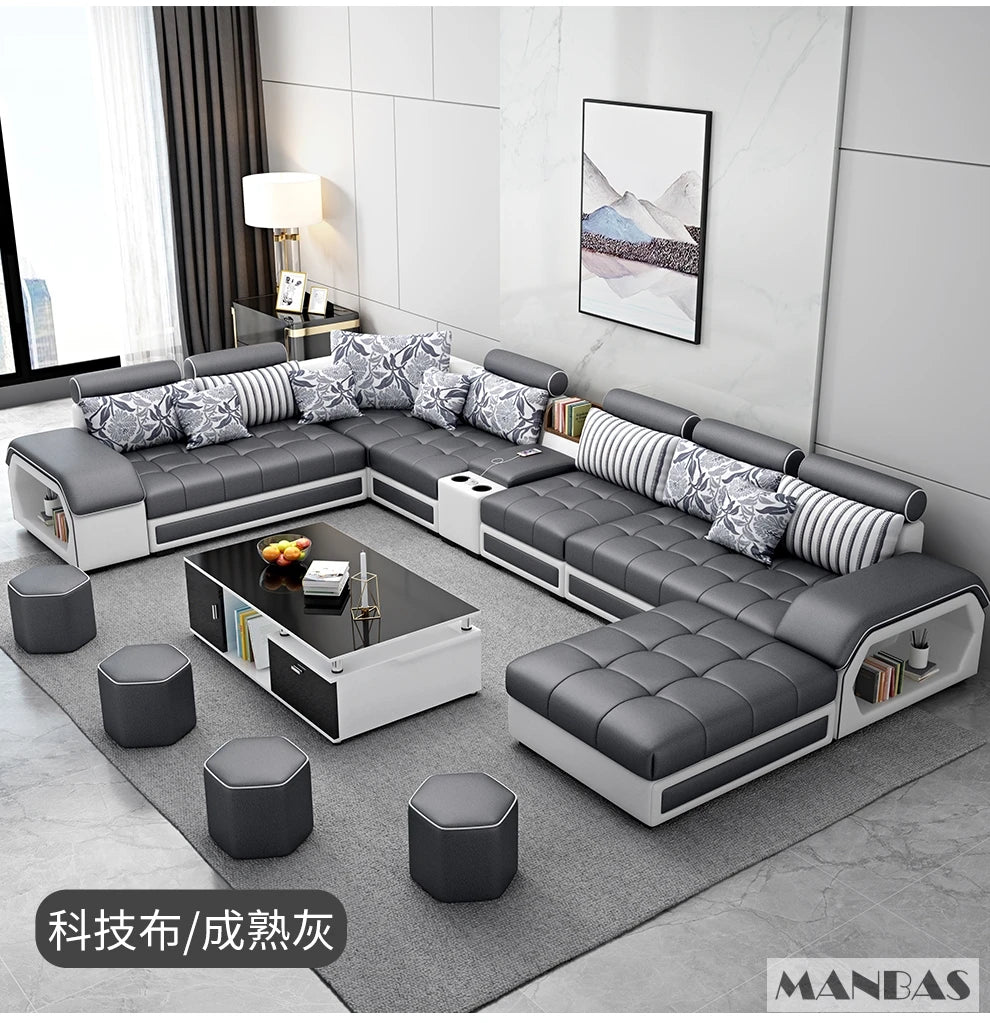 Linlamlim U Shaped Fabric Sofa Set with USB Stools Home